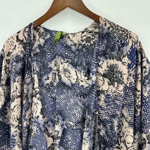 Kirious Kimono Top Womens Open Short Sleeve Lightweight Floral Beige, Blue S/M - Picture 3 of 9